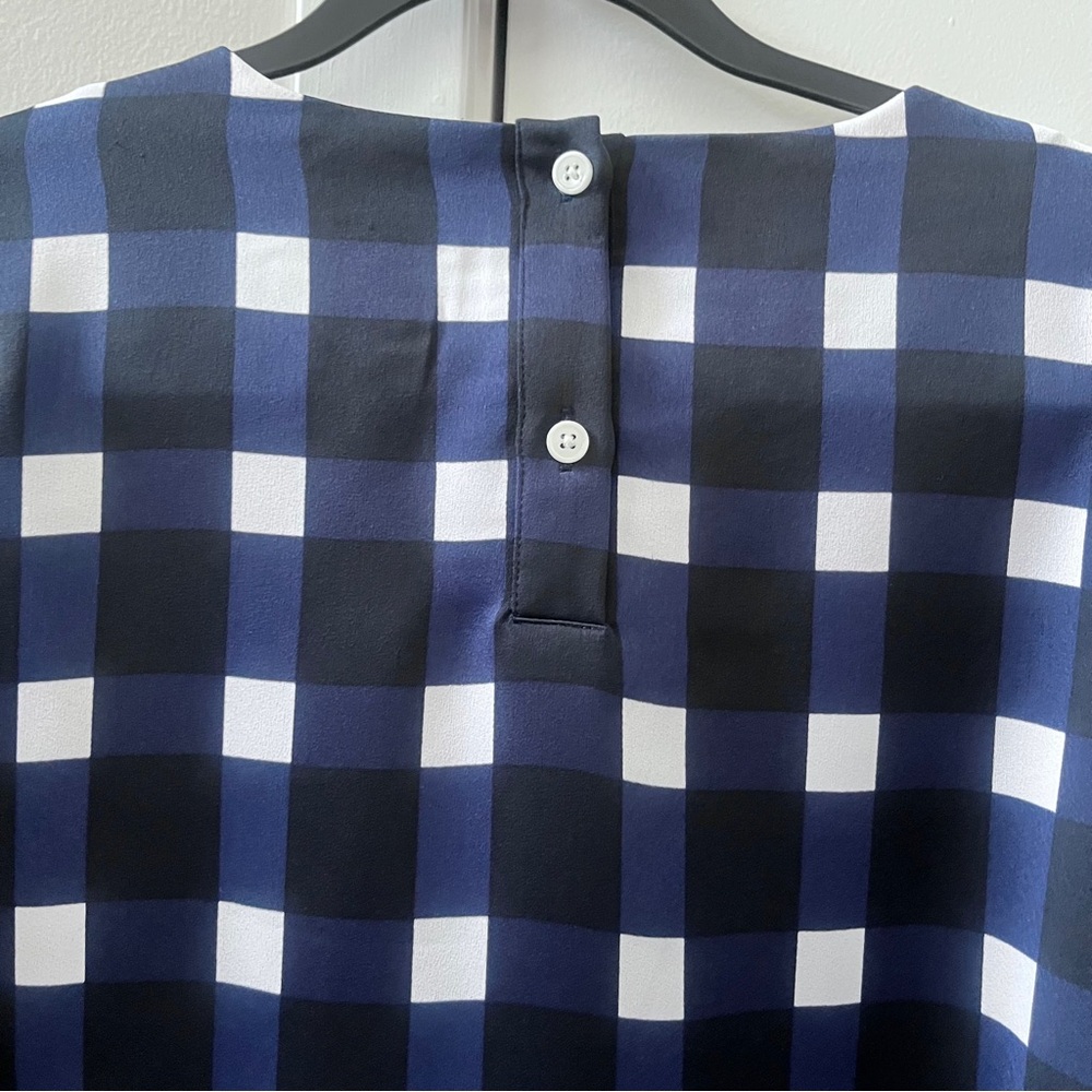 Banana Republic Navy and White Gingham Satin Crewneck Blouse - Picture 7 of 9